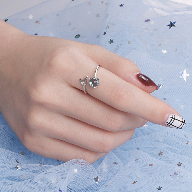 Womens Adjustable Ring Silver Plated Mermaid Tail Ring Zircon Inlaid Wedding Jewelry Stylish Mermaid Tail Look