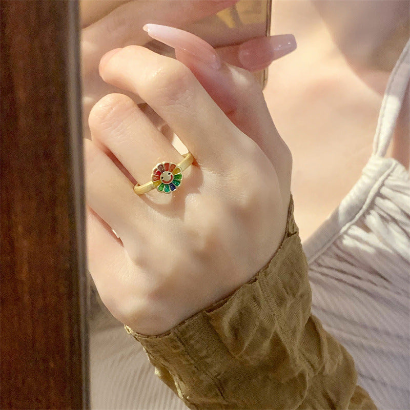 Womens Geometric Sunflower Ring Electroplated Alloy Flower Ornament Fashion Jewelry Gift For Her And Earrings Necklace