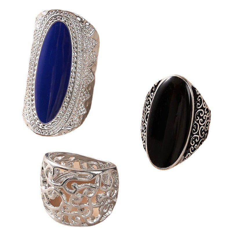 Womens Vintage Geometric Ring Set Hollow Electroplated Alloy Fashion Stackable Unique Rings For Daily Wear And Party