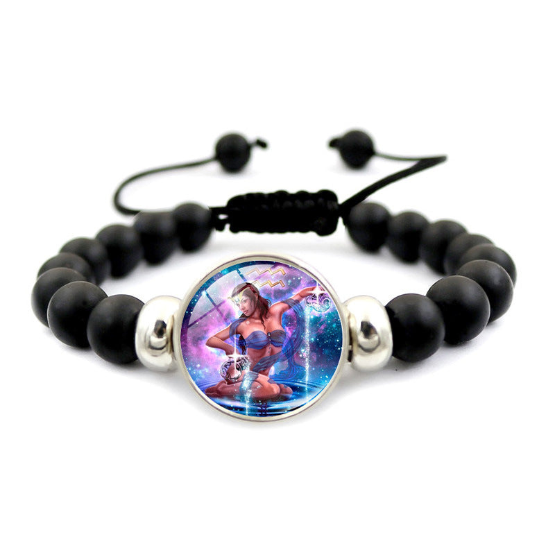 Unisex Zodiac Constellation Beaded Bracelet With Time Gem Adjustable Length Glass Beads Travel For Travel Gift