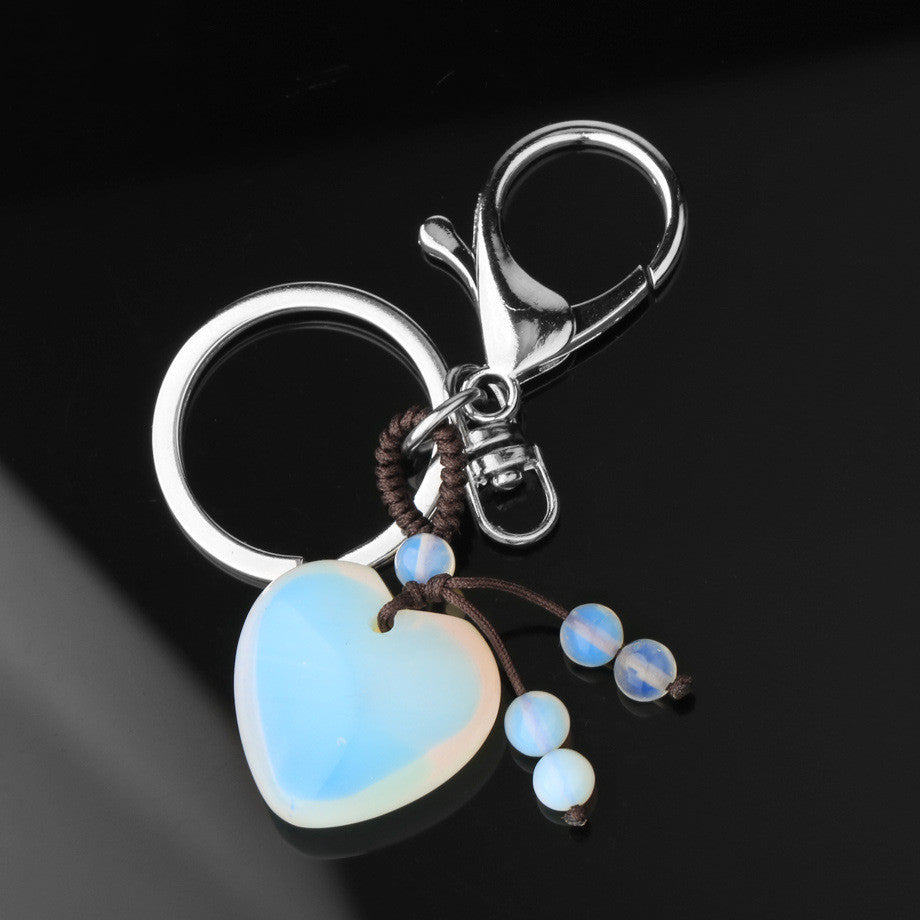 Natural Stone Keychain Electroplated Love Heart Key Chain Water Drop Bell Freshly Baked Unique Stone Drop Bell