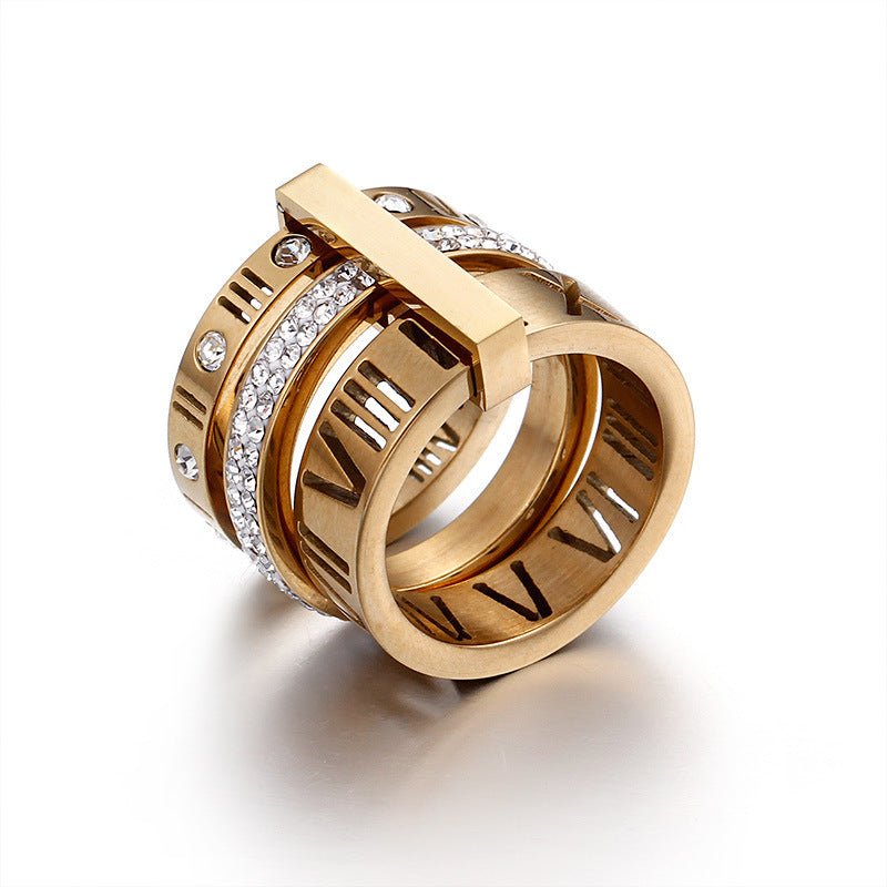 Unisex Roman Numeral Ring Design In Titanium Steel Band Electroplated Trendy Gift For Men And Women Fashion Jewelry