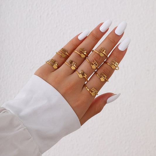 Stainless Steel Number Ring Personalized Fashion Minimalist Ring Electroplated Steel Band Gold Or Silver Finish