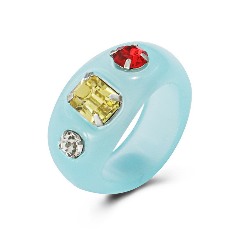 Acrylic Geometric Resin Ring With Diamond Accent Vintage Inspired Statement Jewelry For Women Casual Wear Everyday