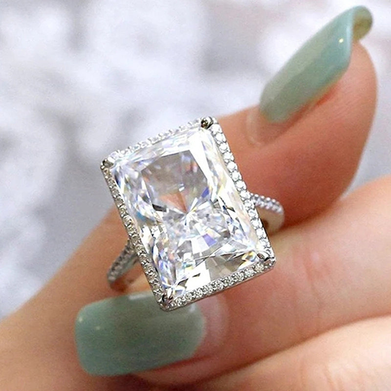 Inlaid Zircon Geometric Rectangular Ring Copper White Gold Plated For Women Dainty Elegant Everyday Jewelry Gift