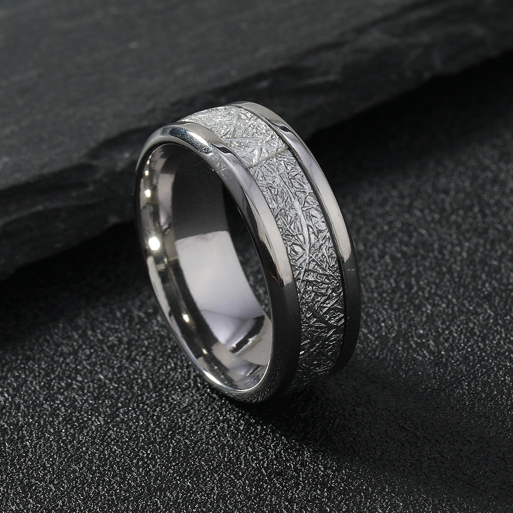 Mens Stainless Steel Geometry Ring With Fog Pattern Electroplated Steel Gold Finish Durable Jewelry For Everyday Wear