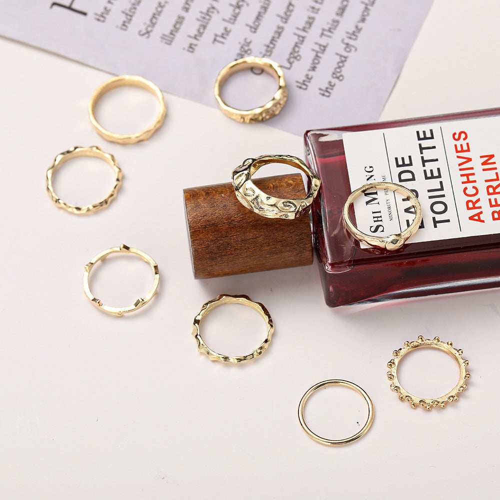 Womens Gold Plated Ring Set Fashion Alloy Stackable Knuckle Geometry Rings 9 Piece Set Geometric Modern Design