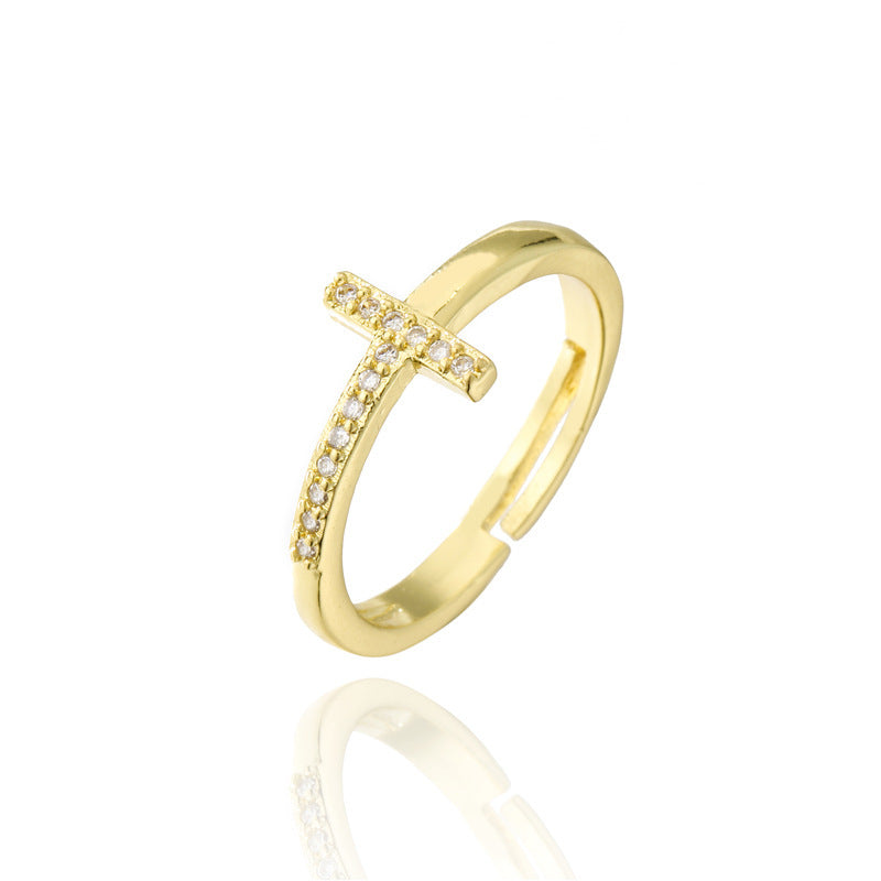 Adjustable Letter Ring Zircon Inlay Copper Jewelry