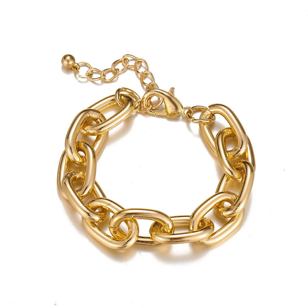 Gold Chain Bracelet Thick Design European Retro Style Alloy Jewelry For Women And Girls Elegant Everyday Wears