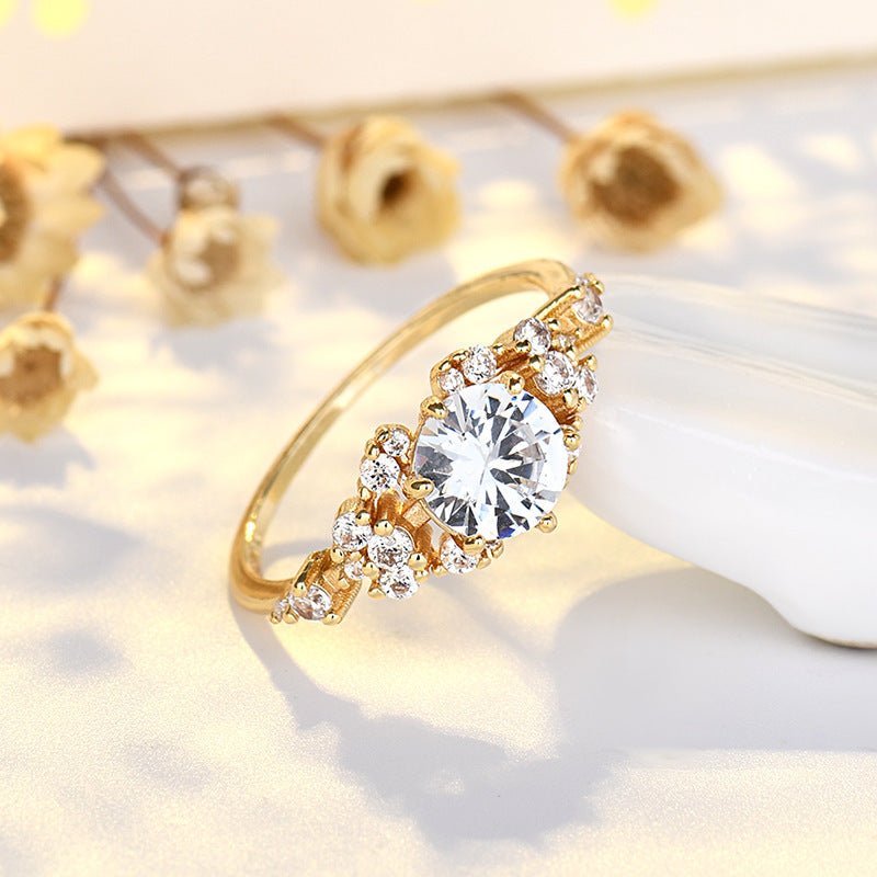 Womens Crown Ring Sterling Silver 14K Gold Plated Six Claw Zircon Design Elegant 8mm Wide Fashion Jewelry For Women