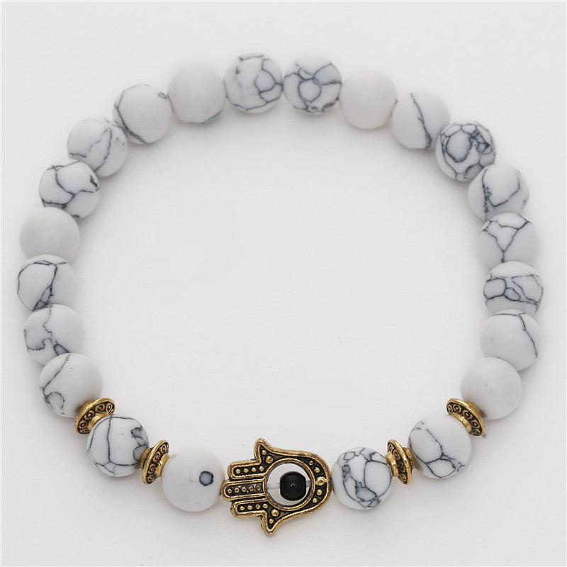 Natural Stone Beaded White Turquoise Bracelet For Women Palm Style Jewelry Gift For Her Elegant Handcrafted Accessory