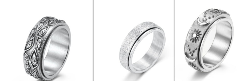 Women Rotatable Stars Sun Moon Ring Titanium Steel Celestial Geometric Design Electroplated Silver Gold Jewelry