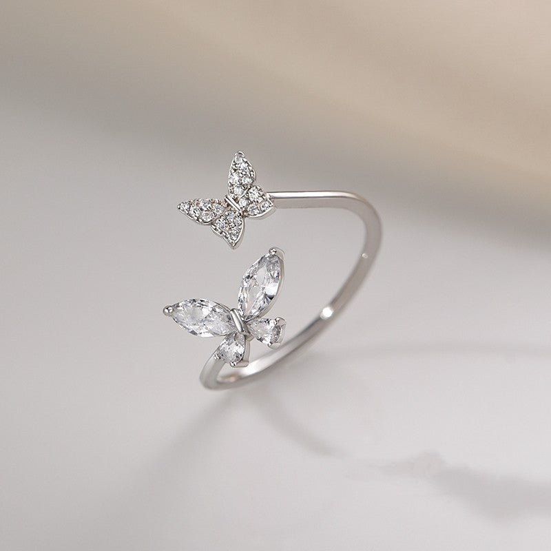 Adjustable Butterfly Ring Open Ring Silver Plated With Bow Accent Fashion Jewelry Gift For Her For Daily Style