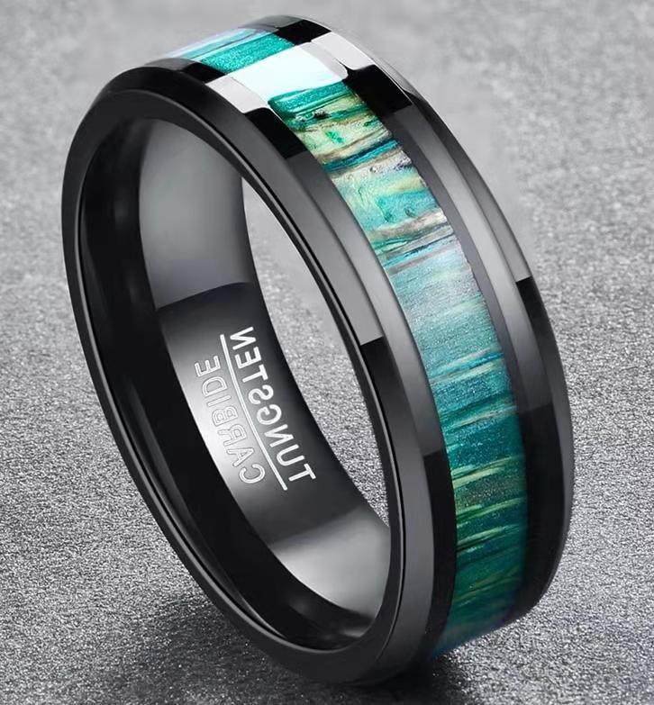 Unisex Titanium Steel Ring With Bamboo Wood Inlay Black Band Fashion Jewelry Gift For Any Occasion Gifts Ready