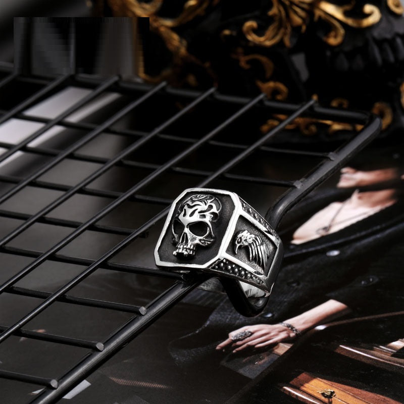 Titanium Steel Skull Ring Unisex Retro Gothic Biker Jewelry Polished Finish Durable Gift For Him Or Her Unisex