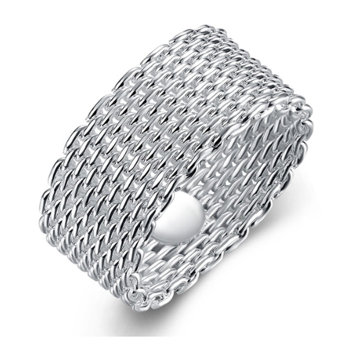 Silver Plated Copper Ring Round Braided Mesh Band Ring Fashion Jewelry For Women And Girls Europe AmericanRing