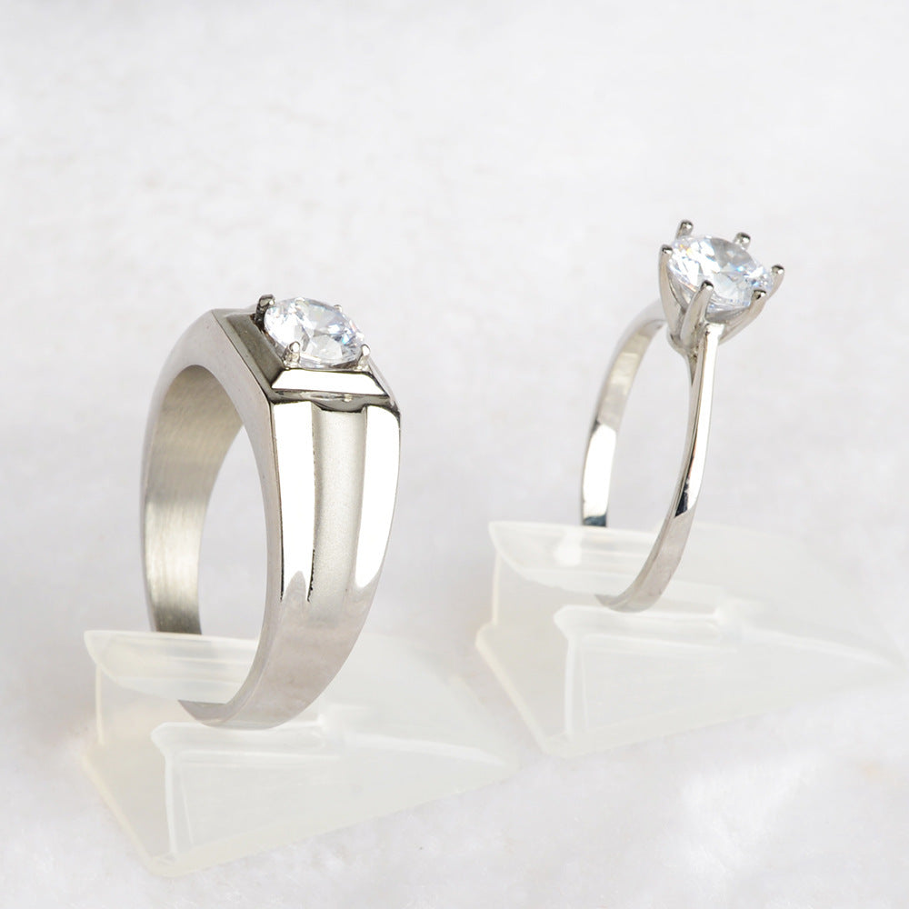 Men's Stainless Steel Ring with Six Prong Setting Tall Band Matte Finish Fashion Ring for Him Artificial Gems Semi-Precious Stones Ring Gift