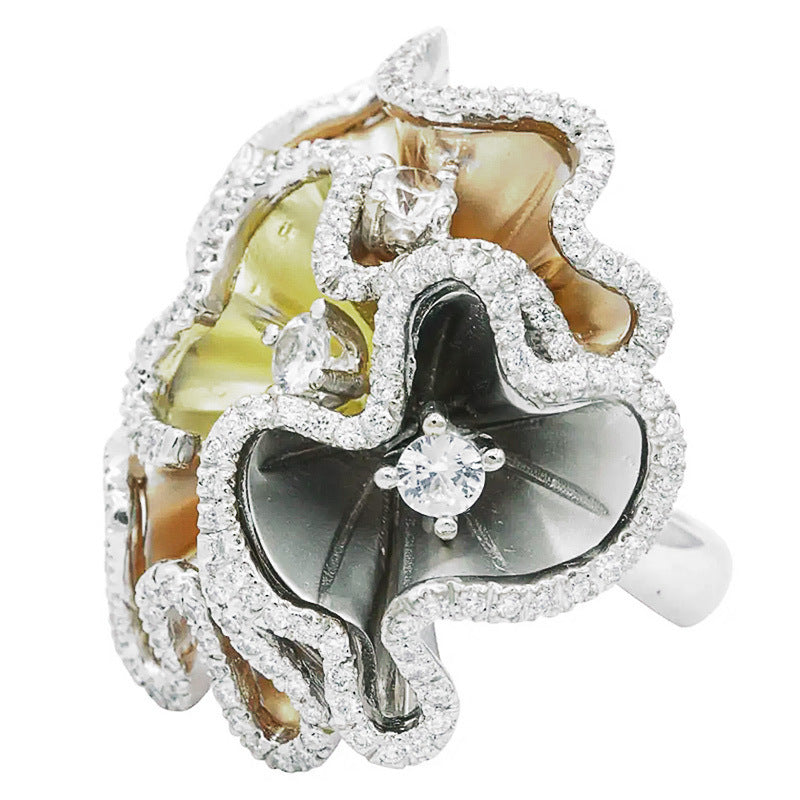 Womens Alloy Ring Micro Mount Gemstones Semi Precious Stones Classic Big Flower Design Elegant Fashion Stylish