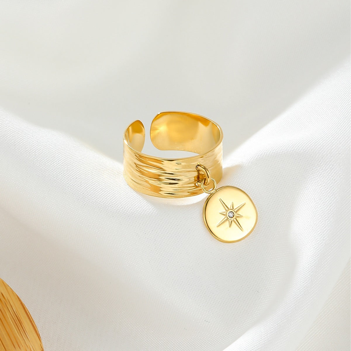 Six Point Star Zircon Ring Stainless Steel Gold Plated