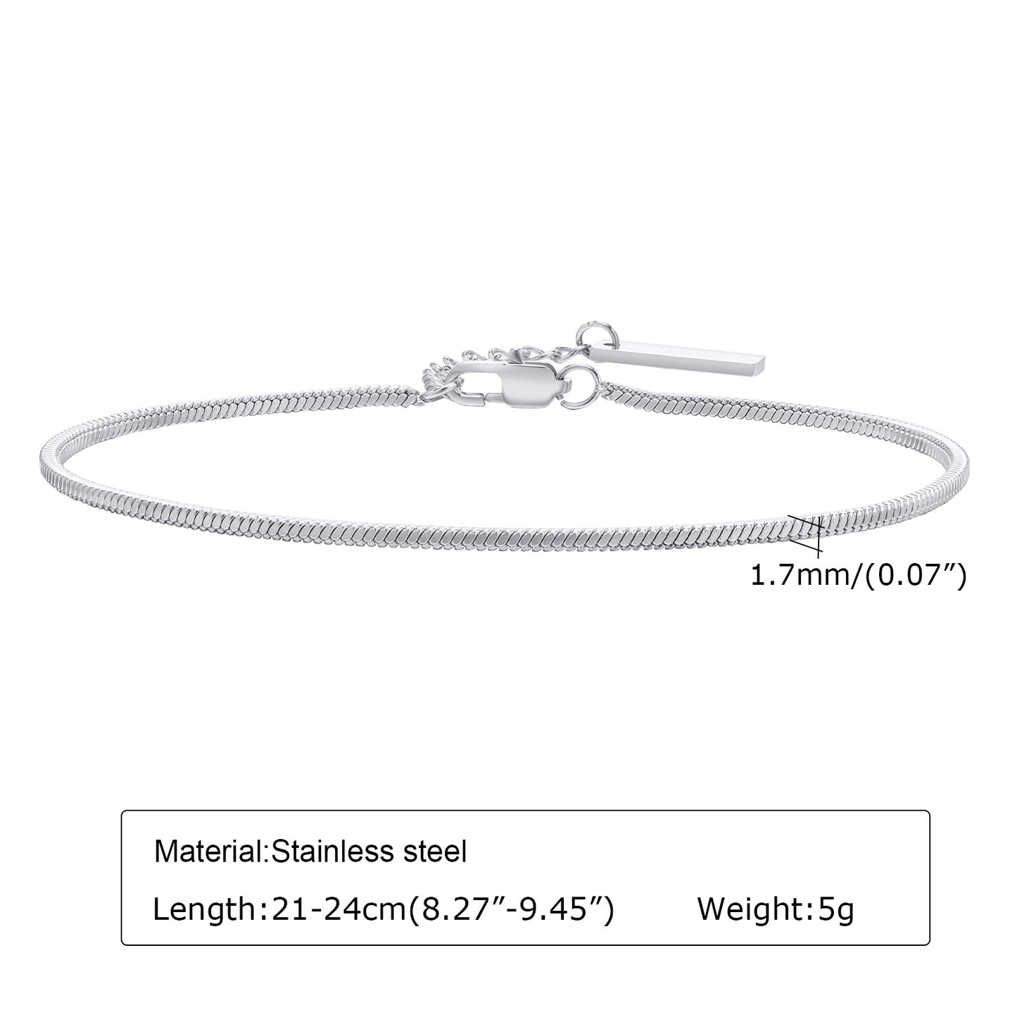 Mens Stainless Steel Bracelet Square Snake Chain Thin Simple Geometric Design Electroplated Finish Bracelet Men