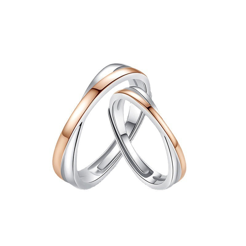 Adjustable Brass Couple Rings Set His And Hers Geometric Matching Band Jewelry Elegant Gift For Couples Lovers