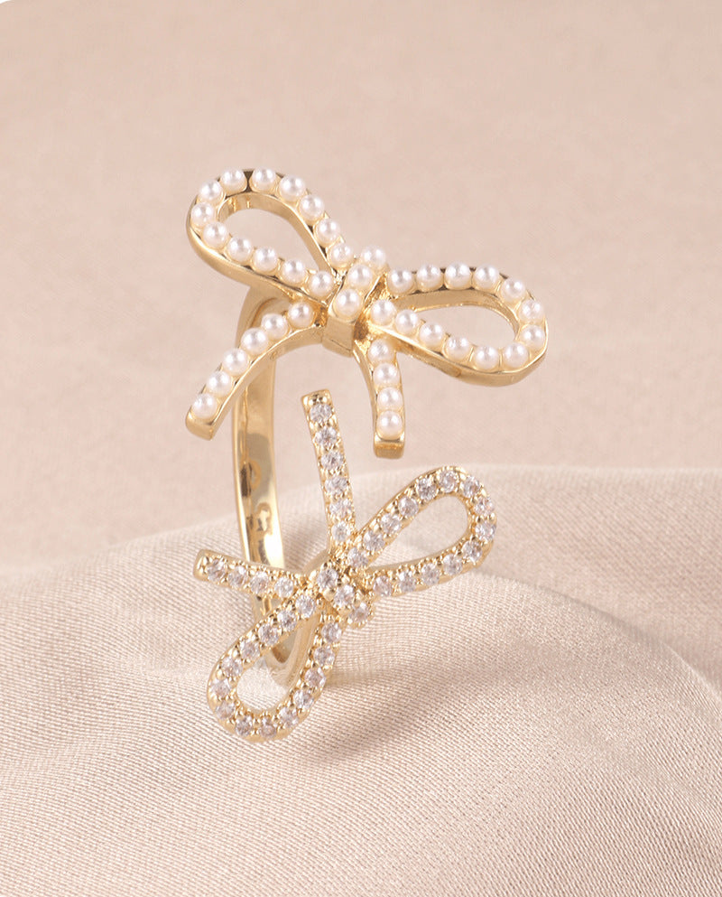 Bow Design Open Adjustable Copper Ring Female Jewelry