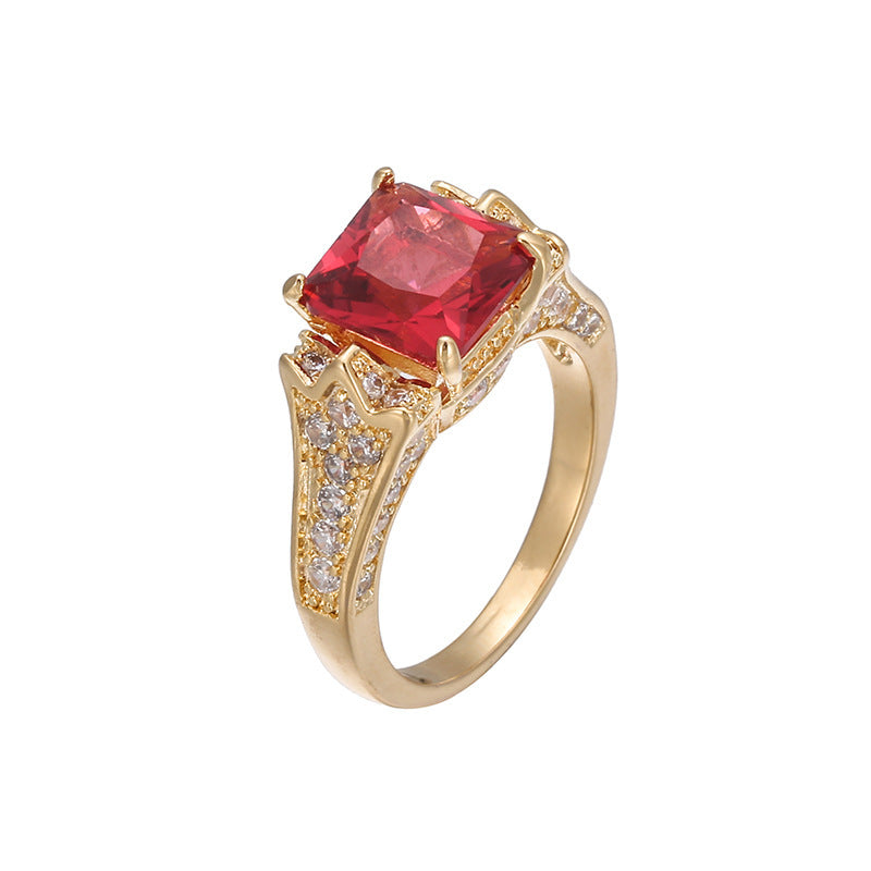 Women Zircon Copper Electroplated Geometric Charm Ring European American Fashion Jewelry Accessory Durable Gems