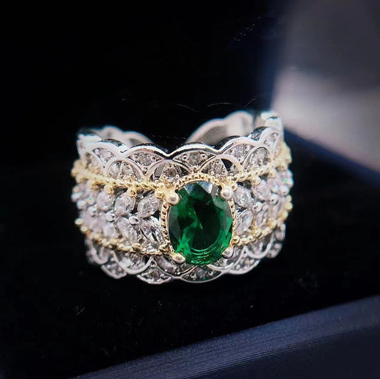 Silver Ring With Emerald And Zircon Open End Geometric Hollow Design For Her Affordable Luxury Jewelry Everyday