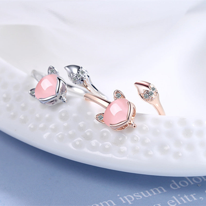 Animal Zodiac Fox Ring Korean Fashion Electroplated Zinc Alloy Jewelry Gift For Women And Girls Sweet Keepsake