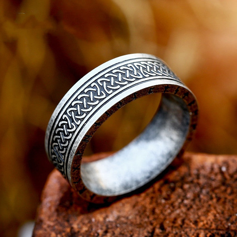Titanium Steel Viking Celtic Knot Ring Unisex 8mm Wide Sizes 7 8 9 10 11 12 13 Durable Electroplated Finish Everyday Wear