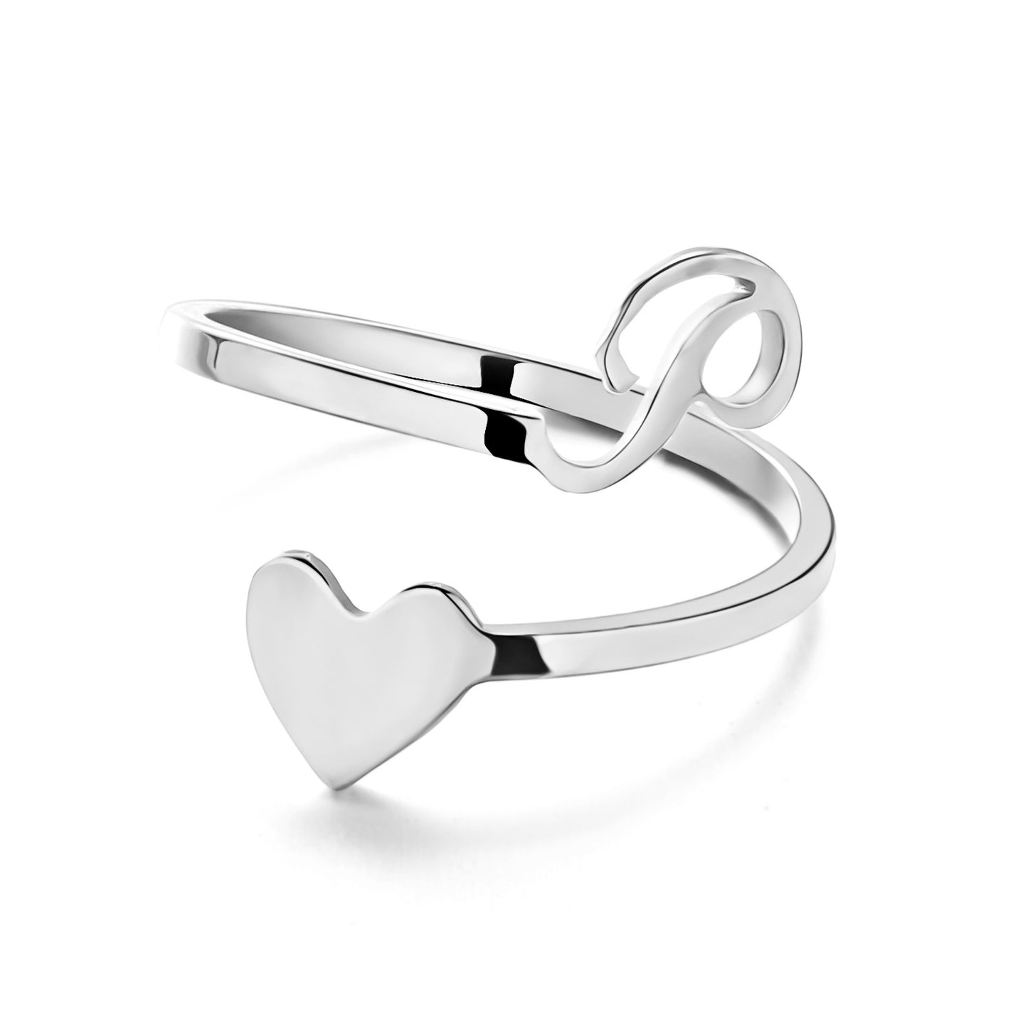 Womens Initial Letter Ring Adjustable Stainless Steel Heart Design 3D Open Heart Electroplated Fashionable Chic