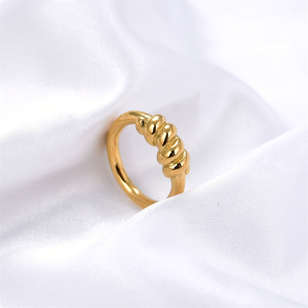 Women Stainless Steel Ring Twist Band Geometric Croissant Ring Gold Tone Fashion Jewelry Gifts For Her Elegant