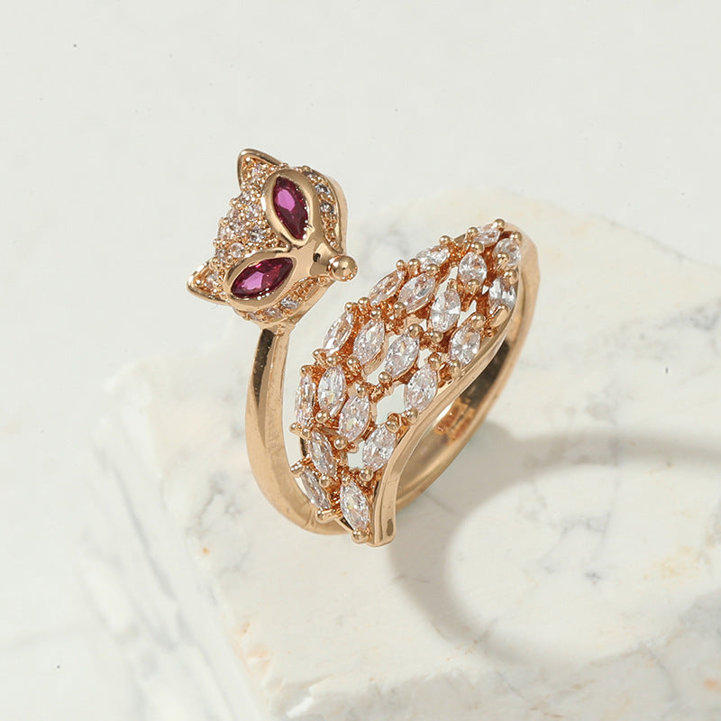 Golden GeometricTail Ring for Women with Adjustable Opening and AAA Zircon Inlay Elegant Electroplating Finish