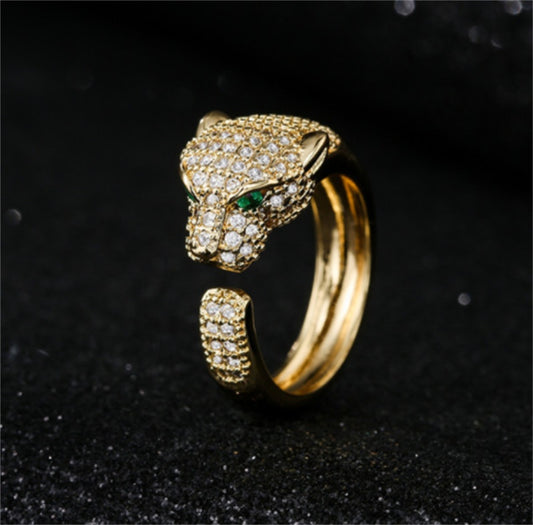 Leopard Zircon Open Ring Gold Plated Copper Brass Adjustable Dainty Fashion Jewelry For Women For Simple Style