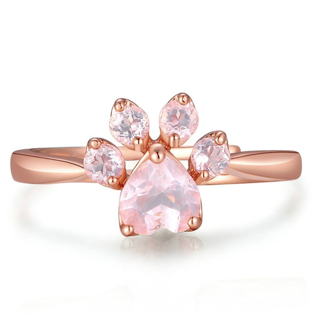 Gold Cat Paw Ring Adjustable Zircon Inlay Copper Jewelry