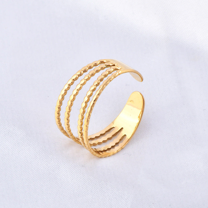 Gold Titanium Steel Ring With Irregular Pattern Open Band Size No7 Cartoon Geometric Animal Zodiac Starry Sky Design