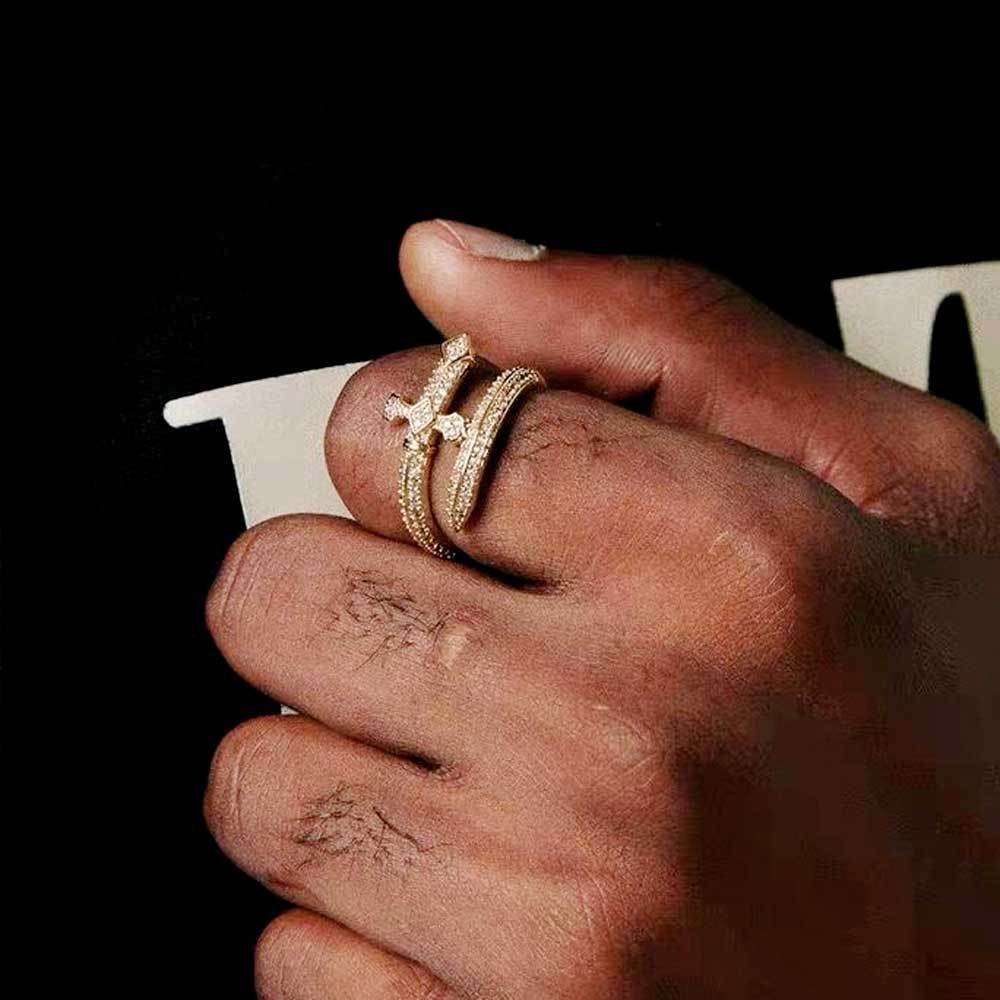 Unisex Copper Ring With Zircon Stones Adjustable Opening Geometric Cross Design Hip Hop Fashion Ring Men Women