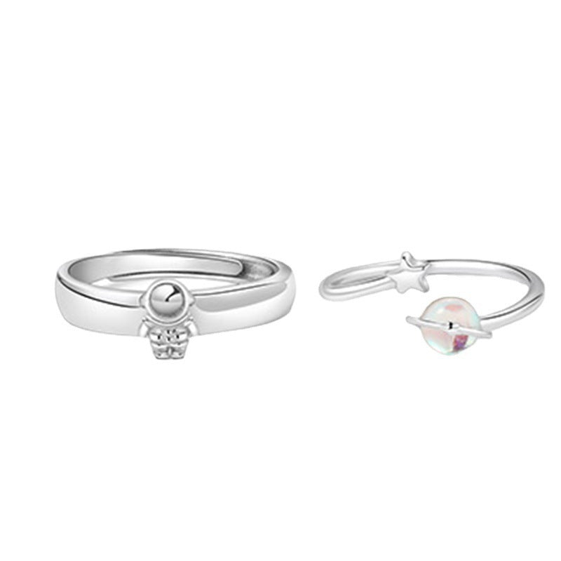 Matching Couple Rings Silver Plated Copper Jewelry Geometry Promise Rings For Him And Her Fashion Accessory Set