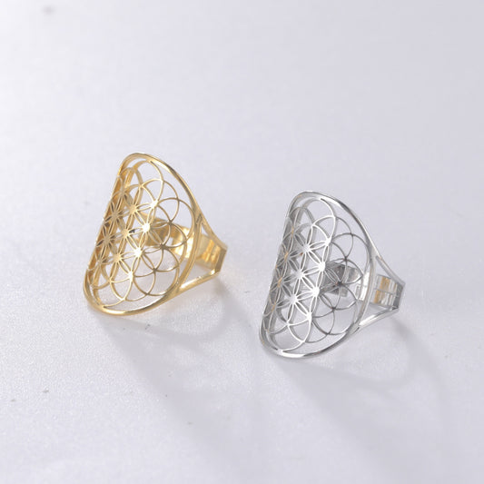 Womens Hollow Flower Ring Stainless Steel Electroplated Creative Design All Match Versatile Quality Elegant All Match