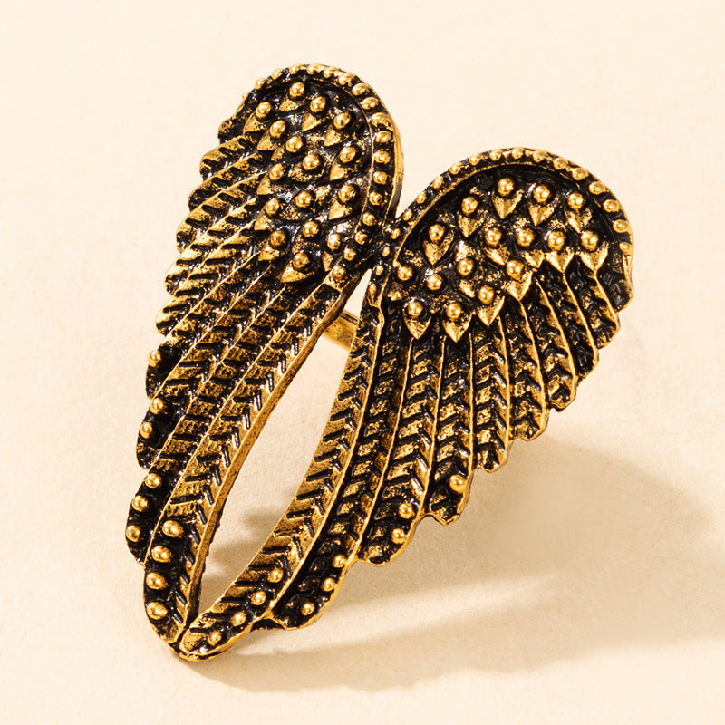 Geometric Wing Ring For Women Silver Aluminum Alloy Electroplated Fashion Jewelry Retro Hip Hop Punk Ring Solo