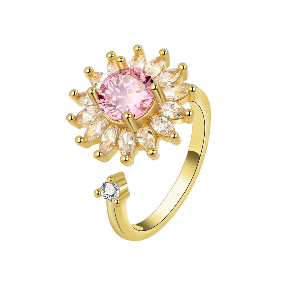 Colorful Flower Zircon Ring For Women Adjustable Daisy