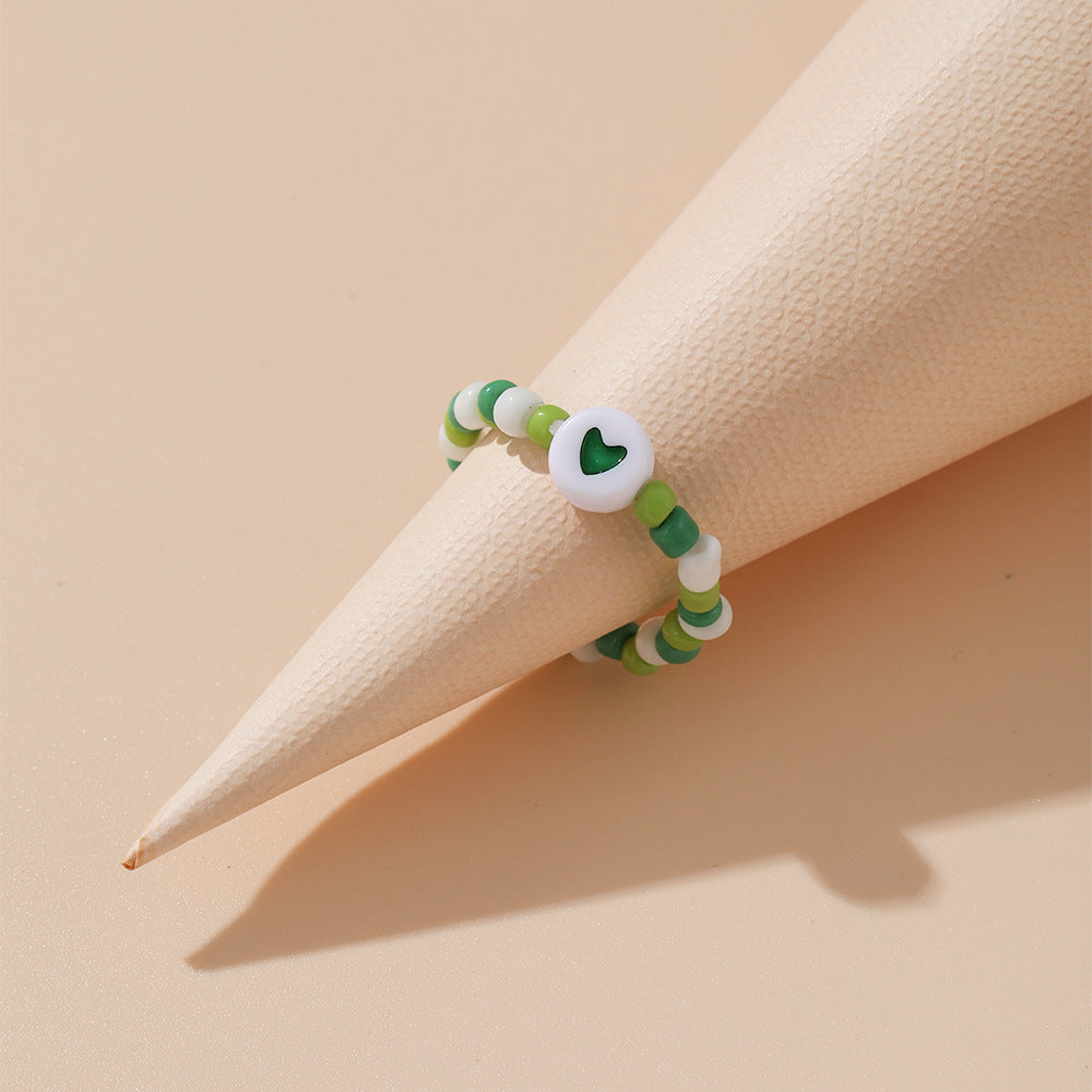 Handmade Colorful Glass Rice Bead Ring Geometric Design