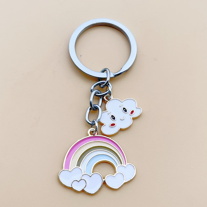 Womens Keychain White Cloud Rainbow Alloy Key Chain Fashion Accessory Gift For Women Simple Gift For Style Now