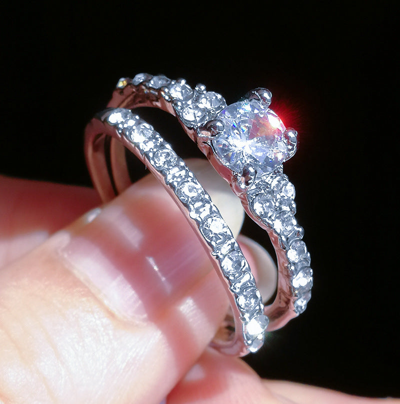 Womens Crystal Ring Sets Silver Alloy Electroplated Matching Rings For Women Two Piece Jewelry Ring Set Alloys