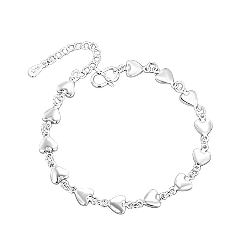 Womens Heart Bracelet Silver Plated Copper Geometric Design Adjustable Length Elegant Everyday Accessory Gifts