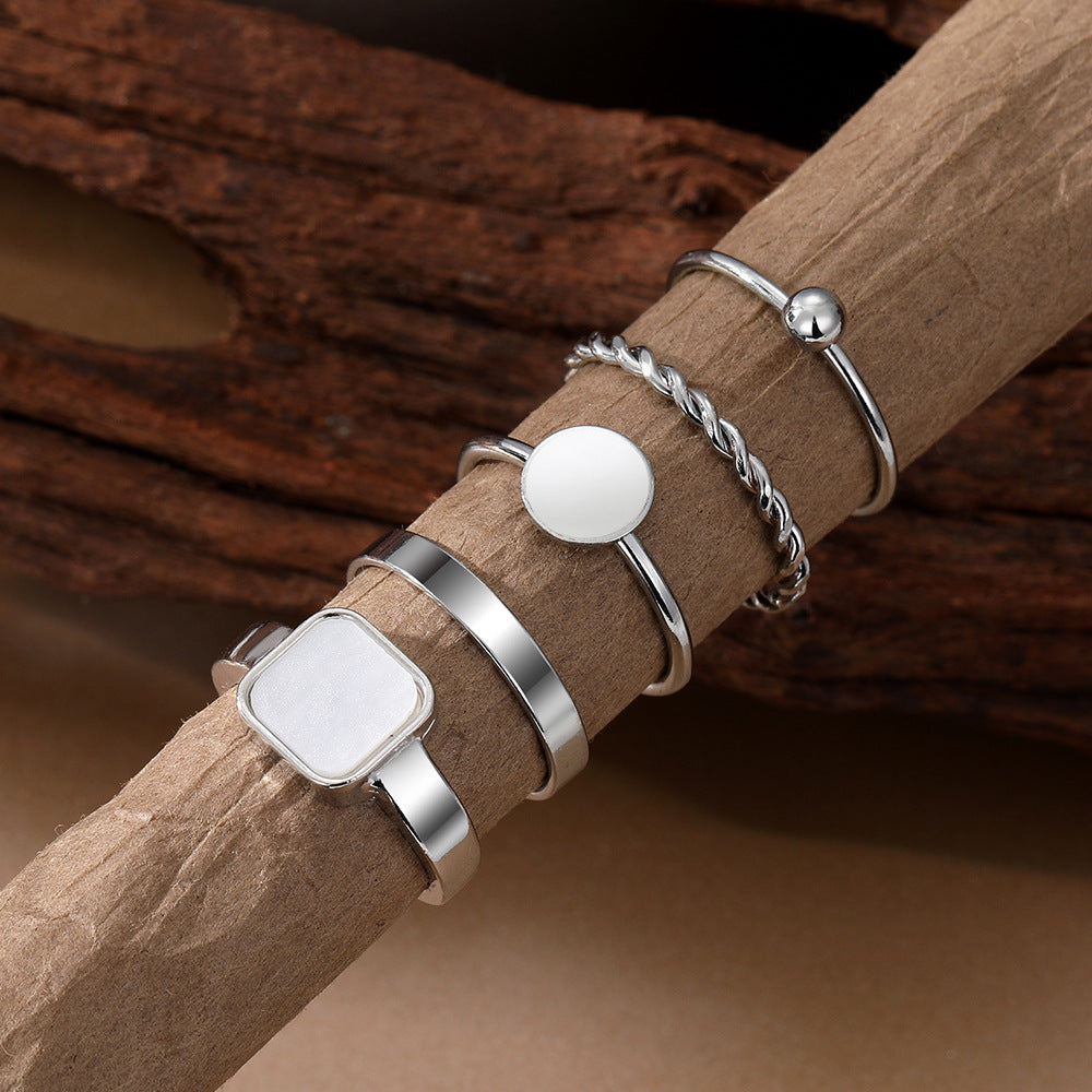 Women's Geometric Alloy Ring Set Stackable Rings Electroplated Quadrangle Design Five Piece Jewelry Collections