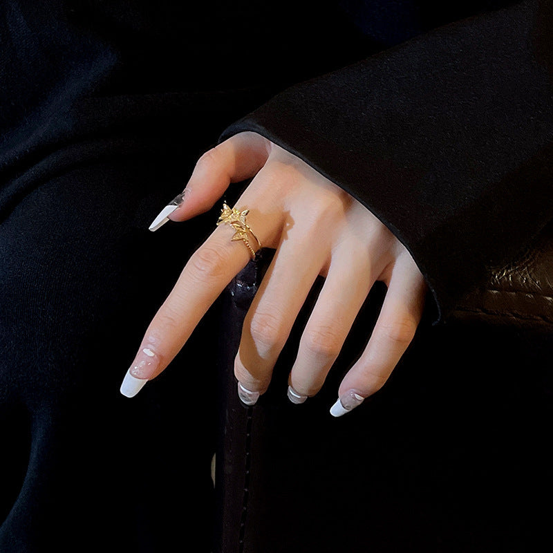 Womens Copper Bowknot Zircon Inlaid Ring Butterfly Design Double Insulated Fashion Jewelry Gift For Her Zircon