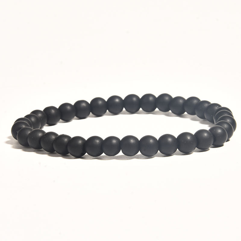 Unisex Volcanic Rock Bracelet With Wooden Beads And Hematite Beaded Accents Polished Geometric Glass Ethnic Bracelet