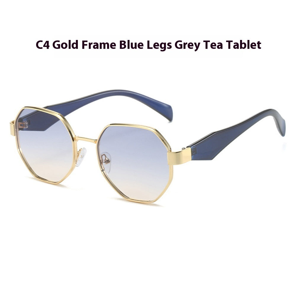 Womens Polygonal Sunglasses Large Rim Metal Frame Sun Glasses For Fashion Travel And Sun Protection Elegant Minimalist