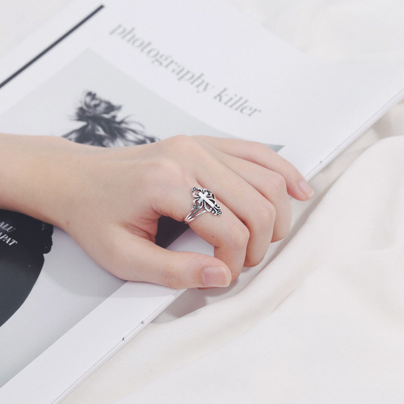 Womens Adjustable Silver Cross Ring Nordic Design Retro Fashion Band Rings For Women Jewelry Everyday Wardrobe